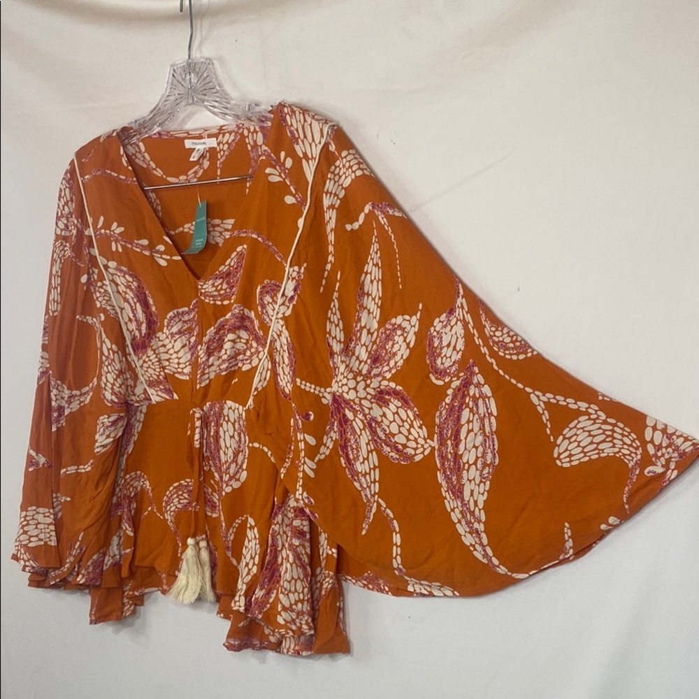 Orange Tie Front Ruffled Blouse - Picture 5 of 8